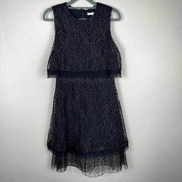 Jonathan Simkhai Popover Cape Back Tricot Lace Cable Knit Party Dress Black Sz 0 - Picture 2 of 13